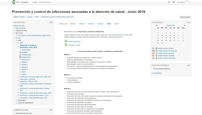 Pantalla 3 de Moodle CAPATEC