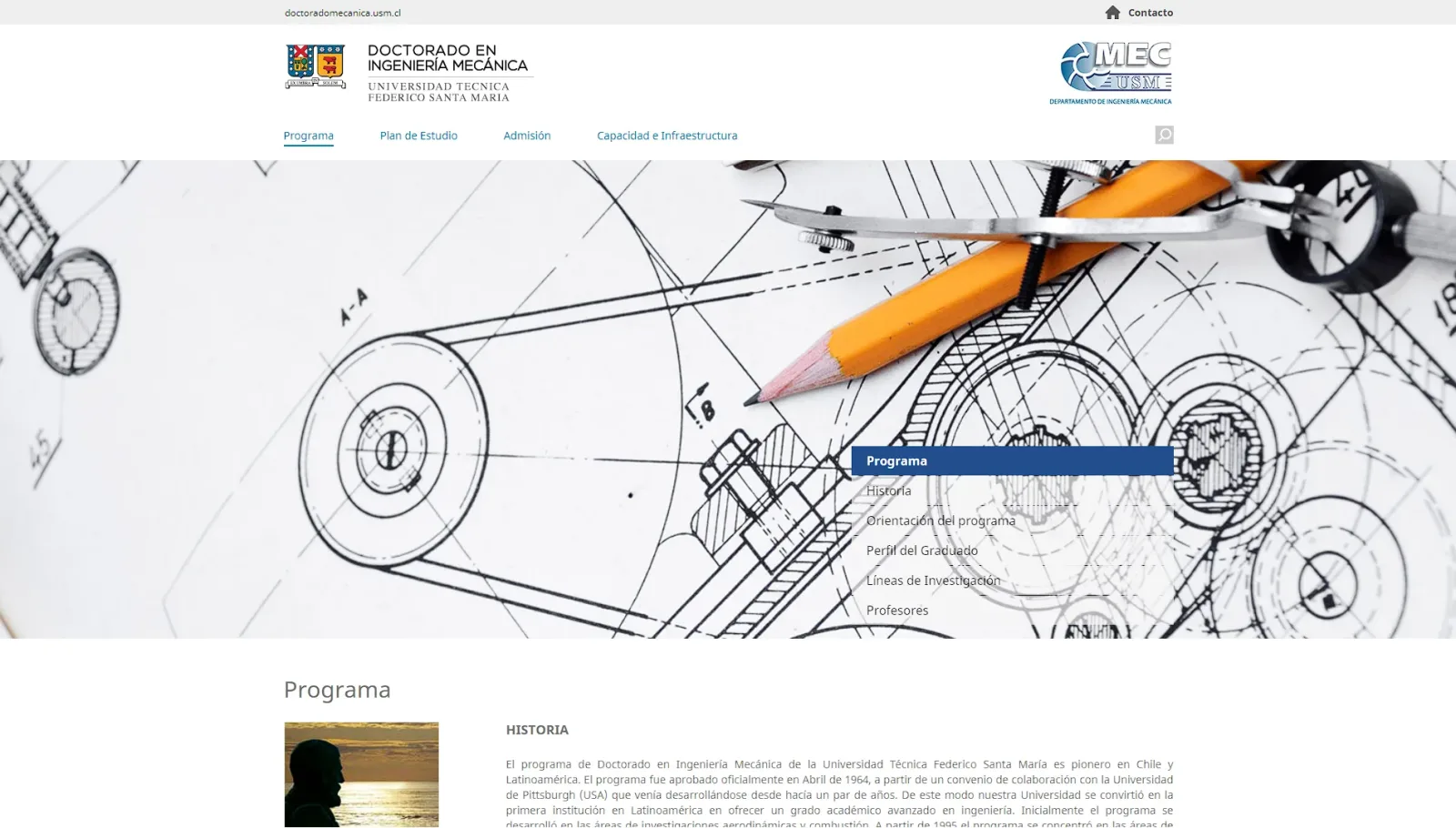 Pantalla principal de Doctorado en Ingeniería Mecánica USM