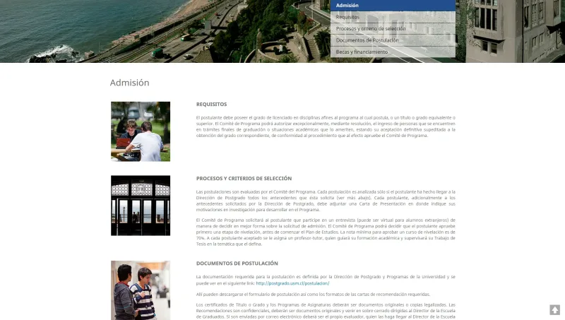 Pantalla 6 de Doctorado en Ingeniería Mecánica USM