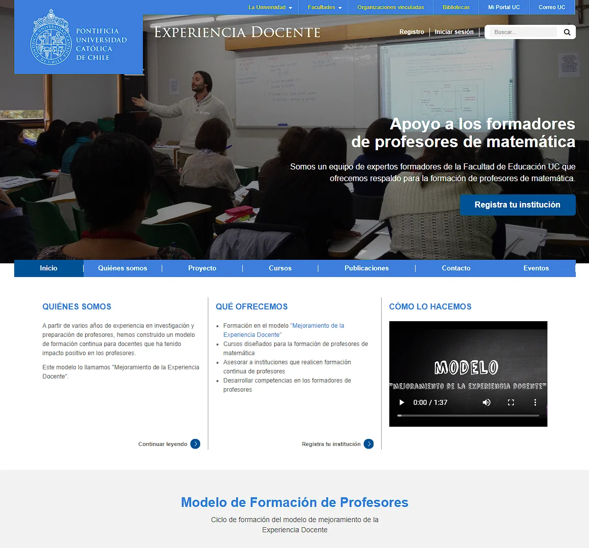 Pantalla principal de Experiencia Docente UC