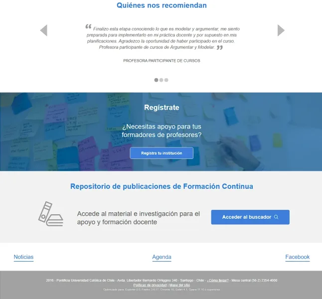 Pantalla 2 de Experiencia Docente UC
