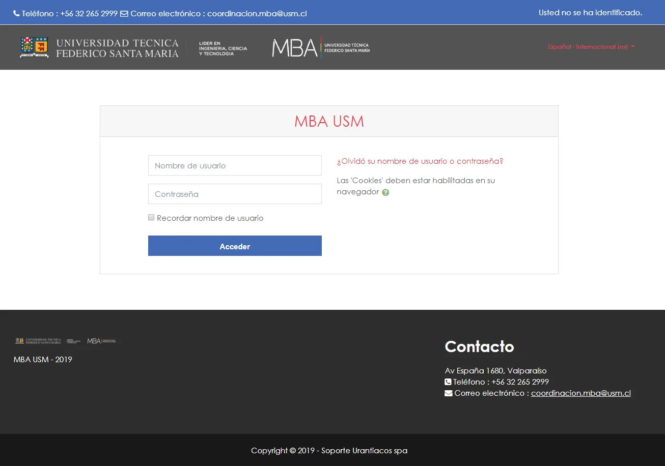 Pantalla principal de Moodle MBA USM