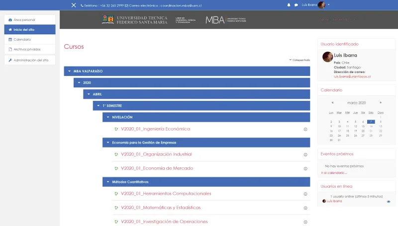 Pantalla 2 de Moodle MBA USM