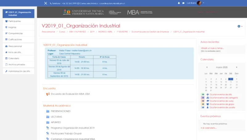 Pantalla 3 de Moodle MBA USM