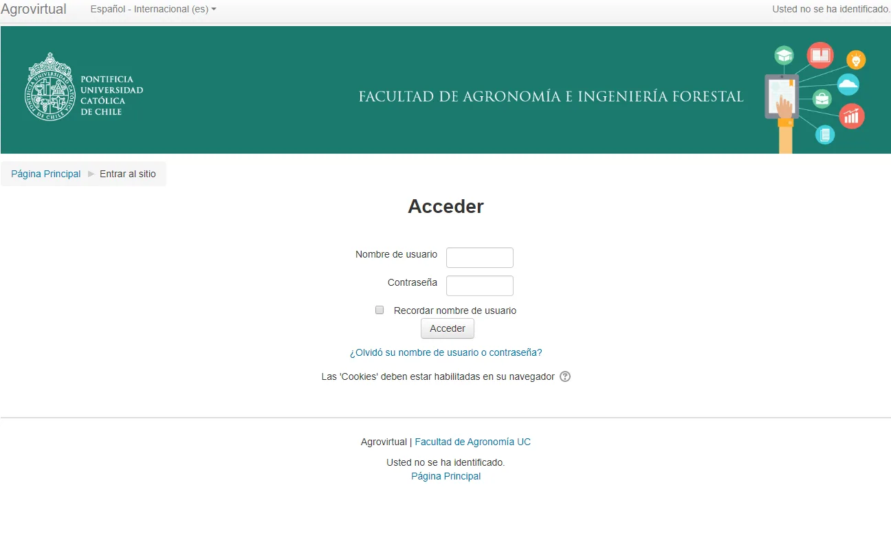 Pantalla principal de Moodle Facultad de Agronomía UC