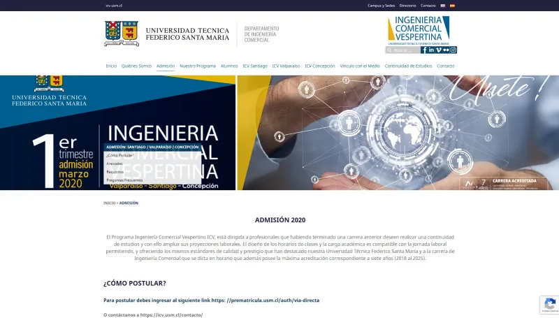 Pantalla 6 de Ingeniería Comercial Vespertina USM
