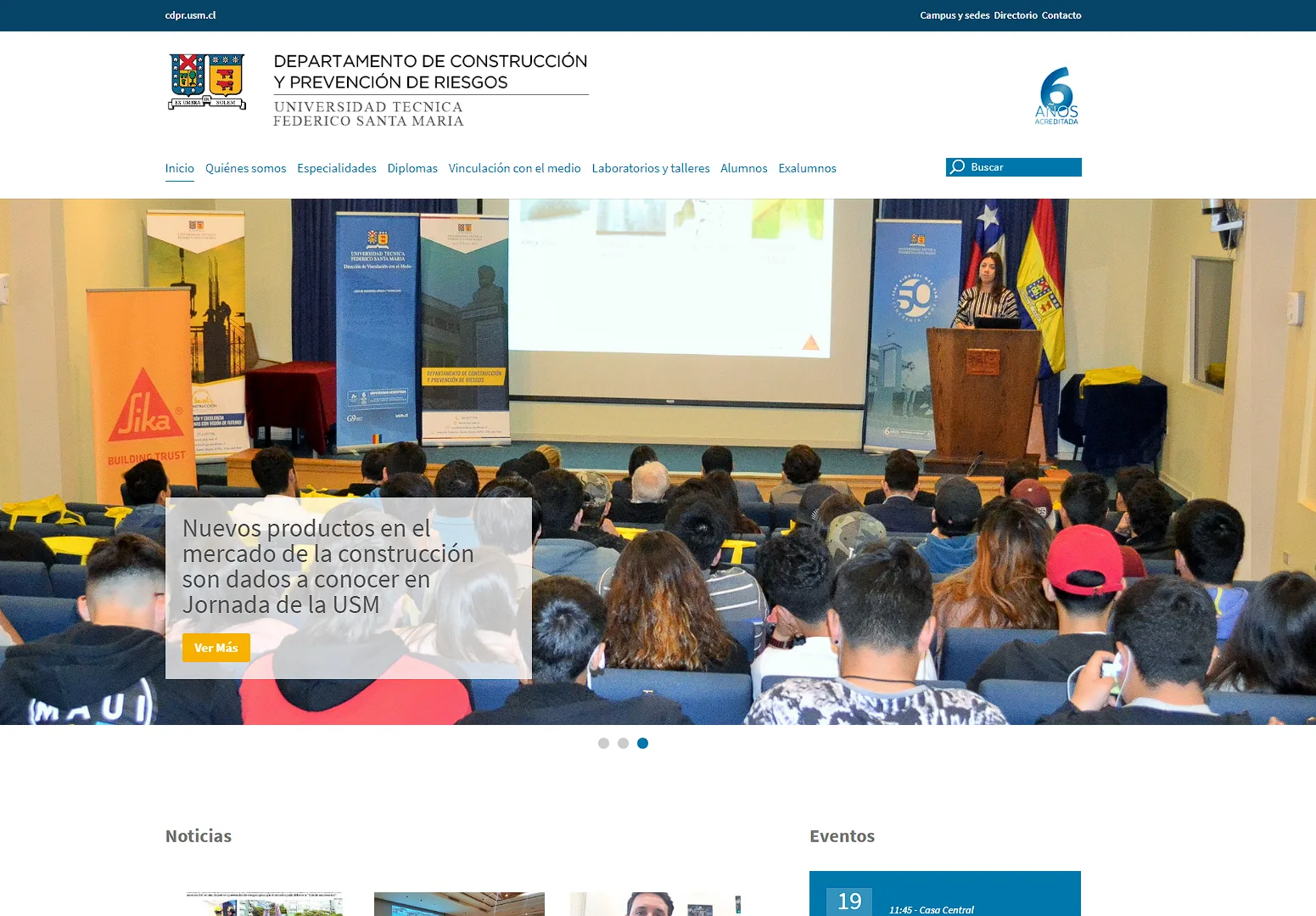 Pantalla principal de Construcción y Prevención de Riesgos JMC USM