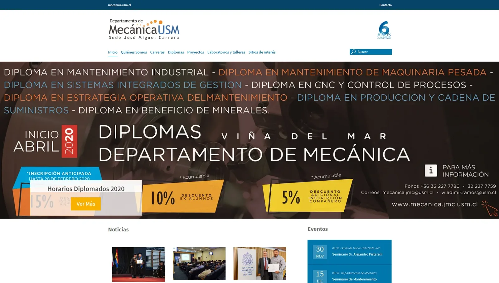 Pantalla principal de Departamento de Mecánica JMC USM