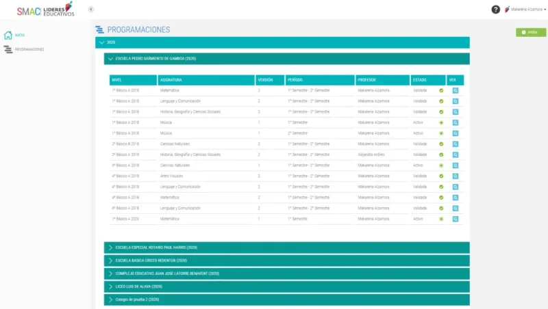 Pantalla 2 de Sistema Acompañamiento y Monitoreo Curricular