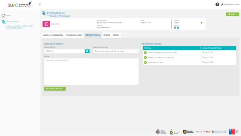 Pantalla 5 de Sistema Acompañamiento y Monitoreo Curricular