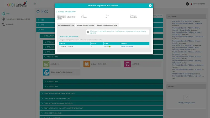 Pantalla 3 de Sistema Programación Curricular