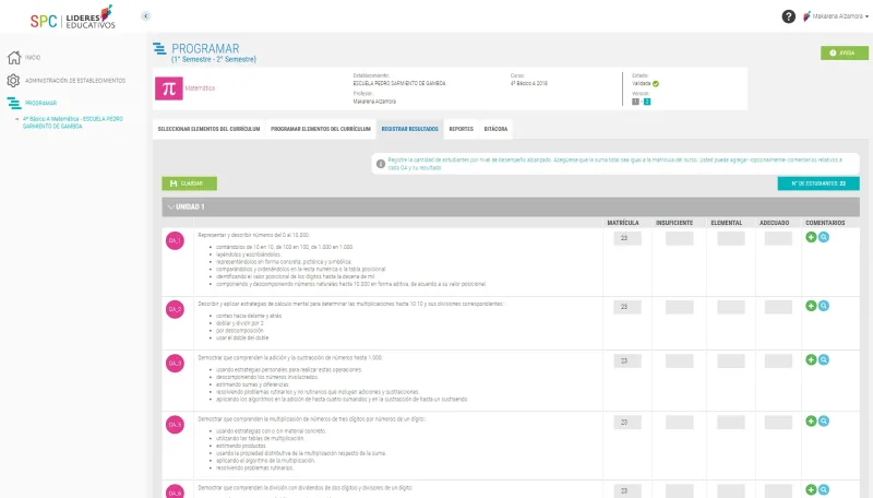 Pantalla 6 de Sistema Programación Curricular