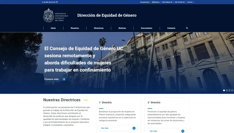 Pantalla 1 de Dirección de Equidad de Género UC