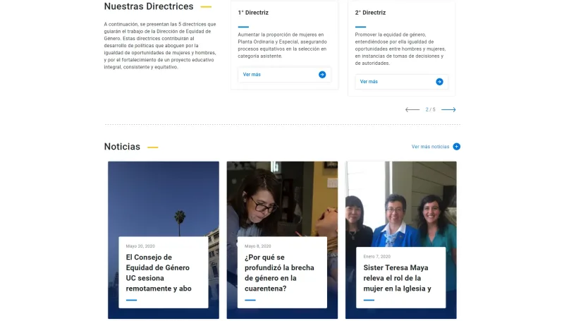 Pantalla 2 de Dirección de Equidad de Género UC