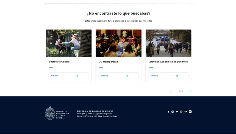Pantalla 3 de Dirección de Equidad de Género UC