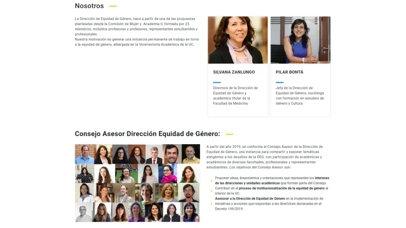 Pantalla 4 de Dirección de Equidad de Género UC