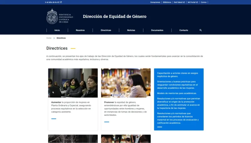 Pantalla 5 de Dirección de Equidad de Género UC