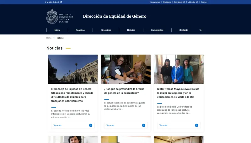 Pantalla 6 de Dirección de Equidad de Género UC