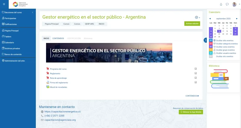 Pantalla 3 de Moodle Capacitación Energética