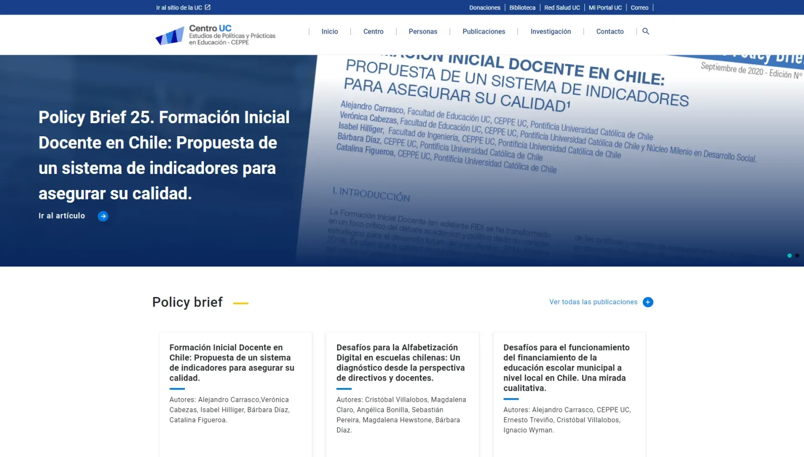Pantalla principal de Actualización web CEPPE UC