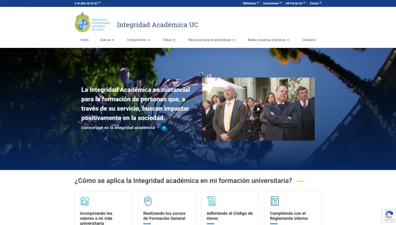 Pantalla 1 de Integridad Académica UC