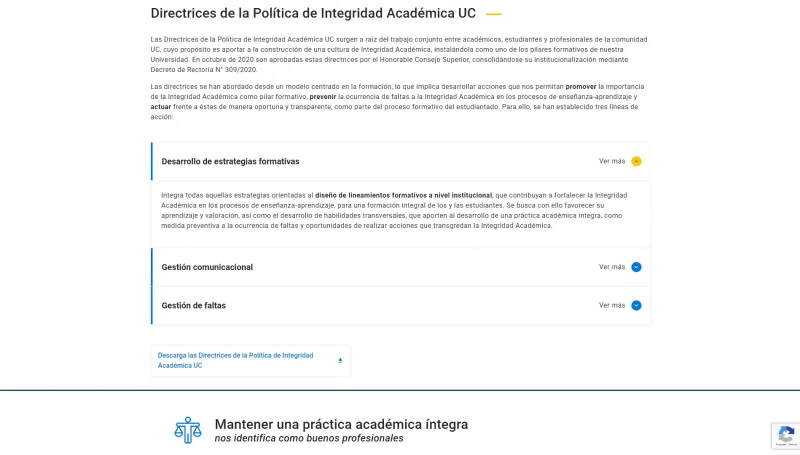 Pantalla 5 de Integridad Académica UC