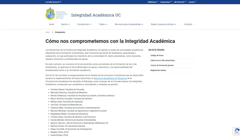 Pantalla 6 de Integridad Académica UC