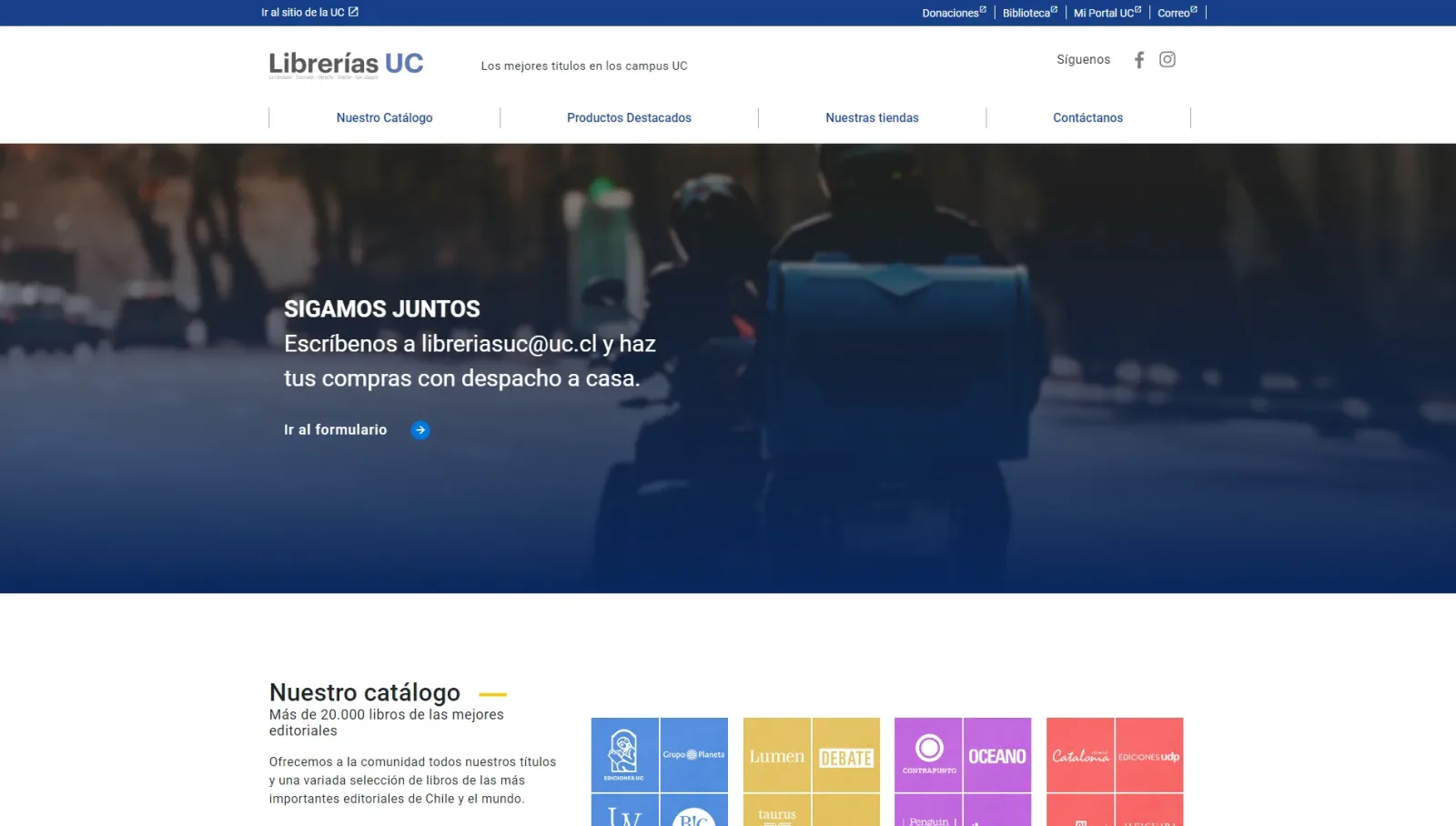 Pantalla principal de Librerías UC