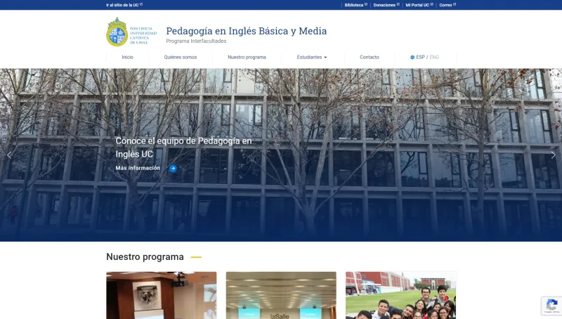 Pantalla 1 de Pedagogía en Inglés para Educación Básica y Media UC