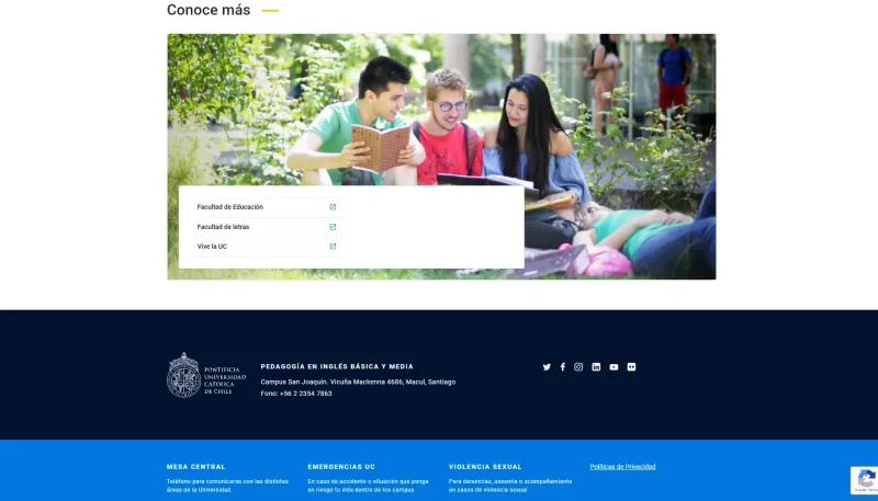 Pantalla 5 de Pedagogía en Inglés para Educación Básica y Media UC