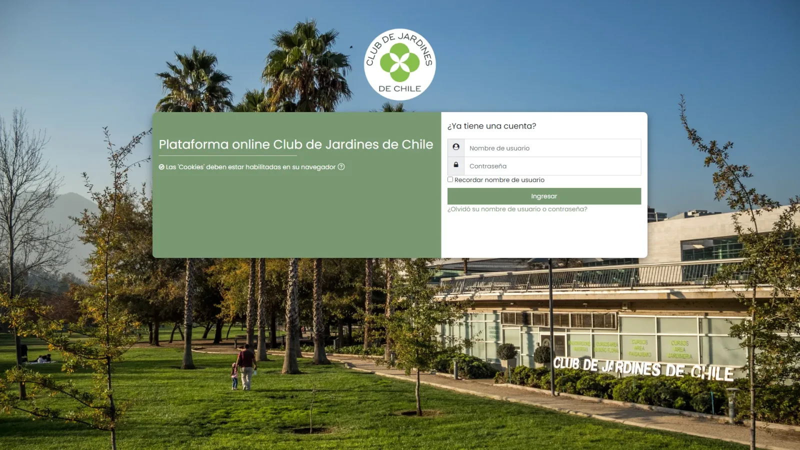 Pantalla principal de Moodle Club de Jardines de Chile