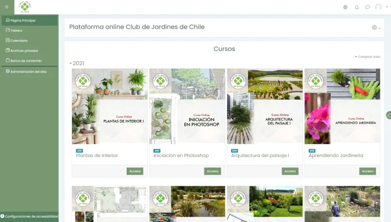 Pantalla 2 de Moodle Club de Jardines de Chile
