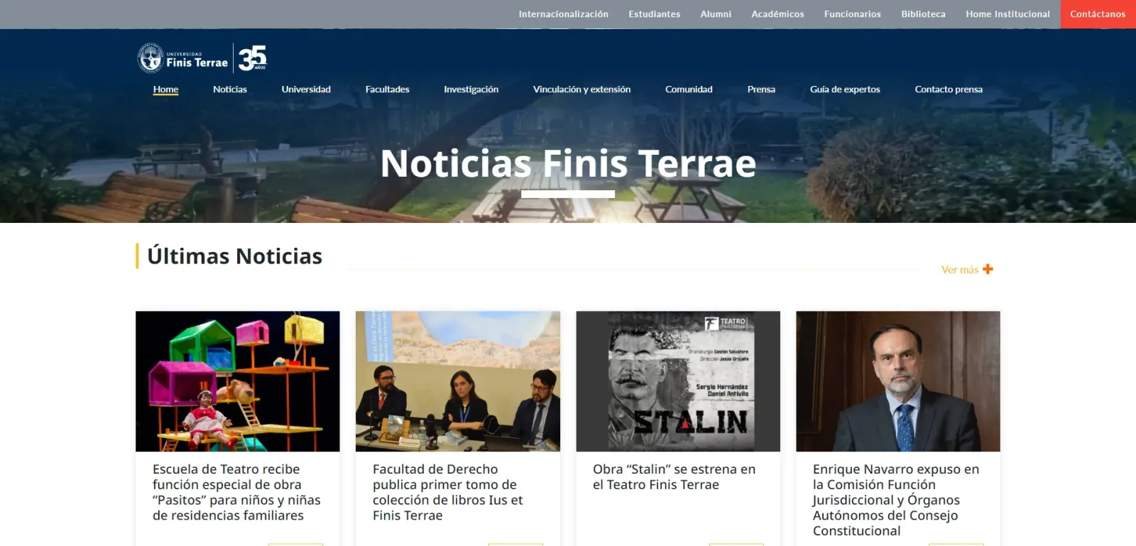Pantalla principal de Noticias Finis Terrae