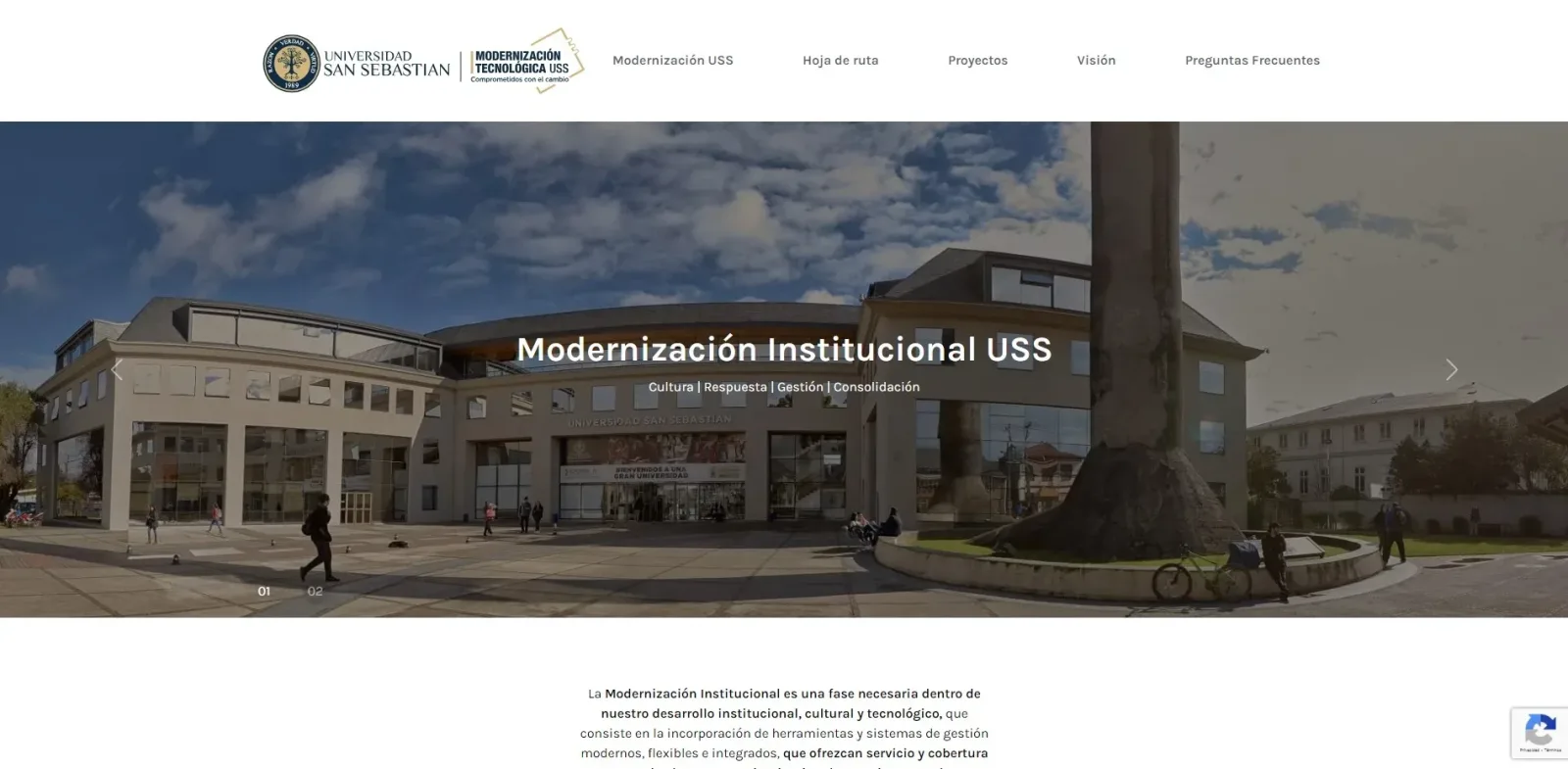 Pantalla principal de Modernización Tecnológica USS