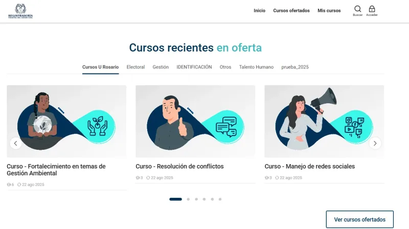 Pantalla 2 de Moodle Registraduría Nacional Colombia