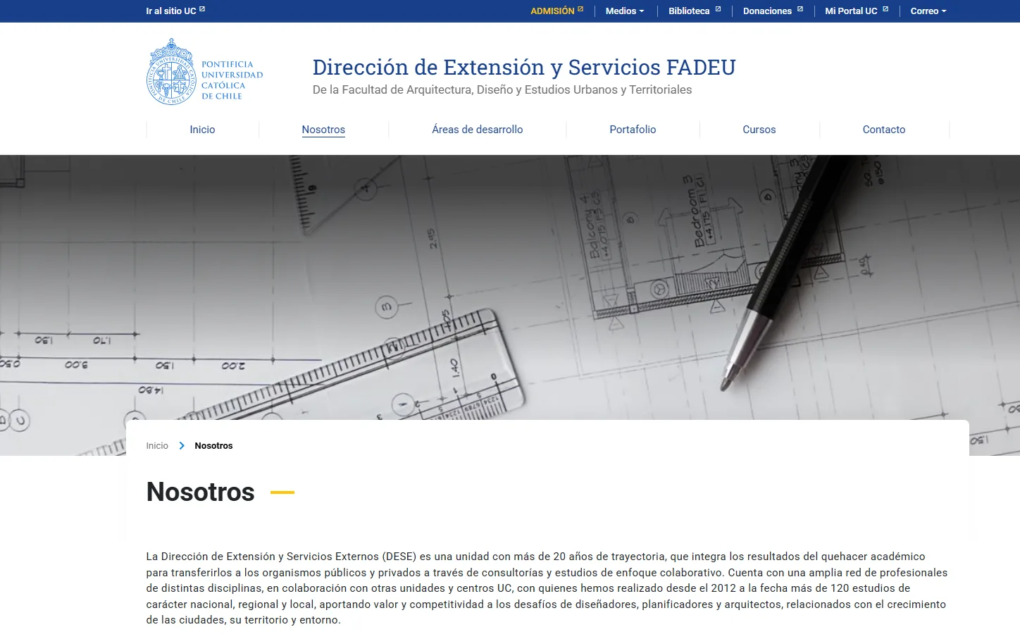 Pantalla principal de Dirección de Extensión y Servicios FADEU