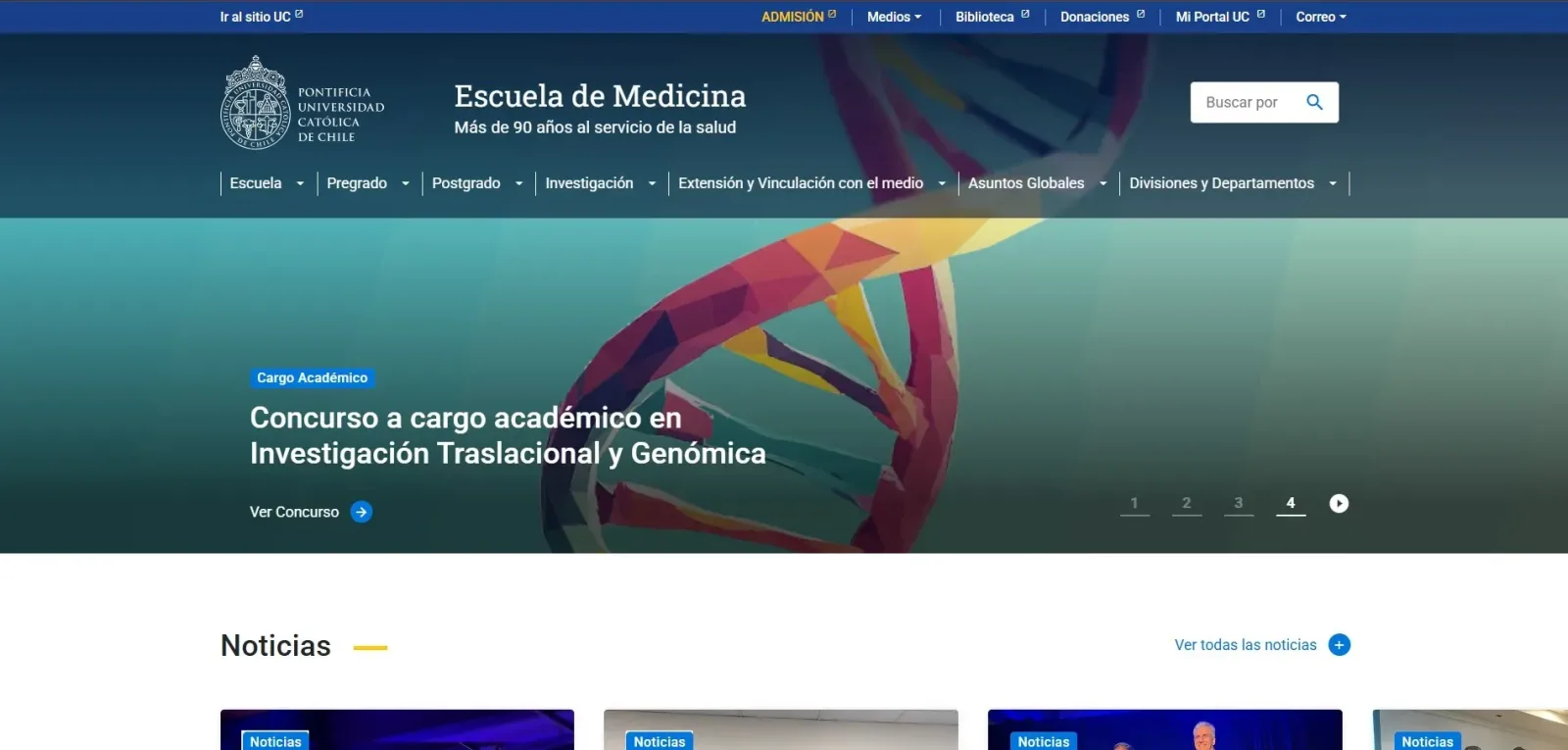 Pantalla principal de Medicina UC