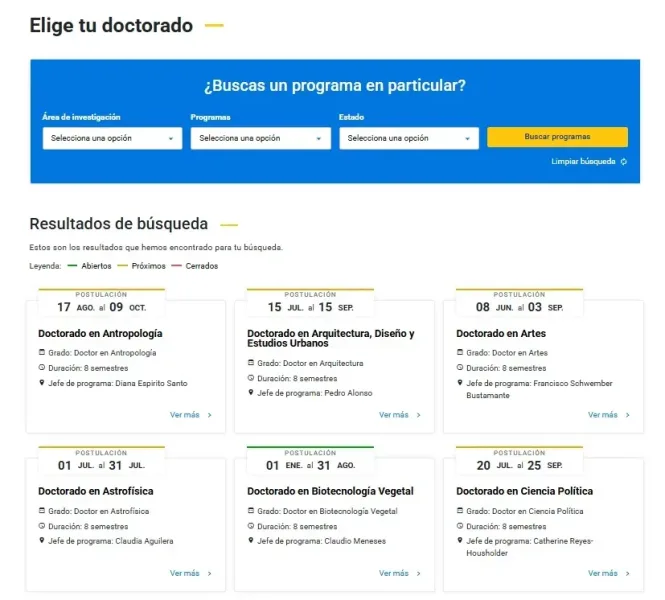 Pantalla 5 de Escuela de Graduados
