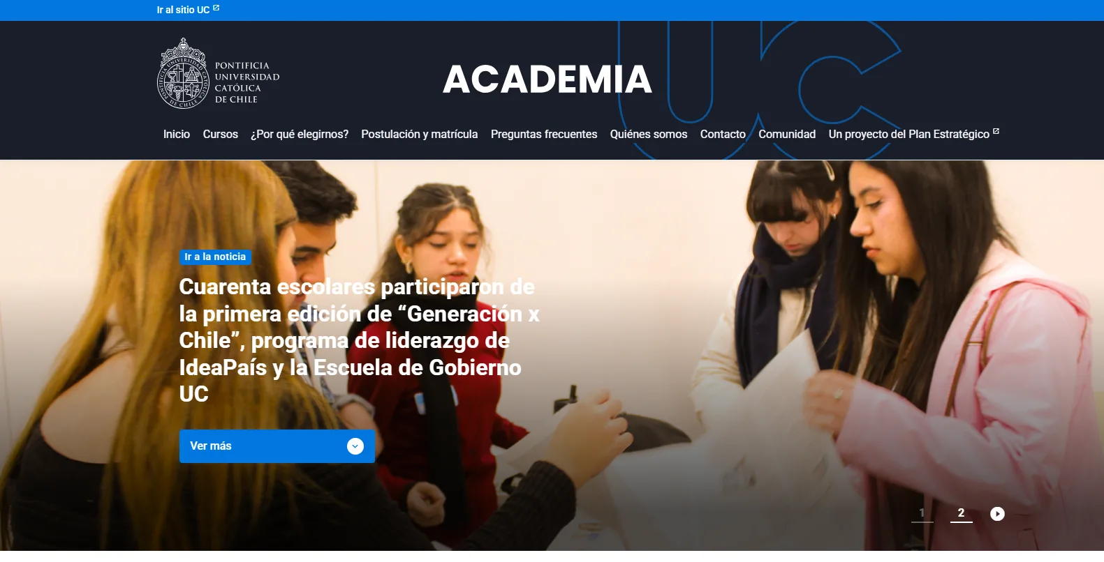 Pantalla principal de Academia UC