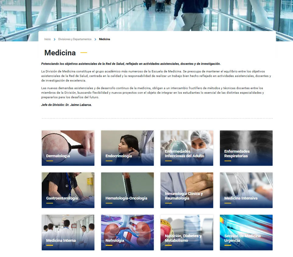 Pantalla principal de Escuela de Medicina
