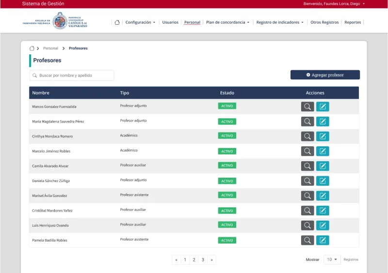 Pantalla 3 de Plataforma Intranet Escuela de Ingeniería Mecánica