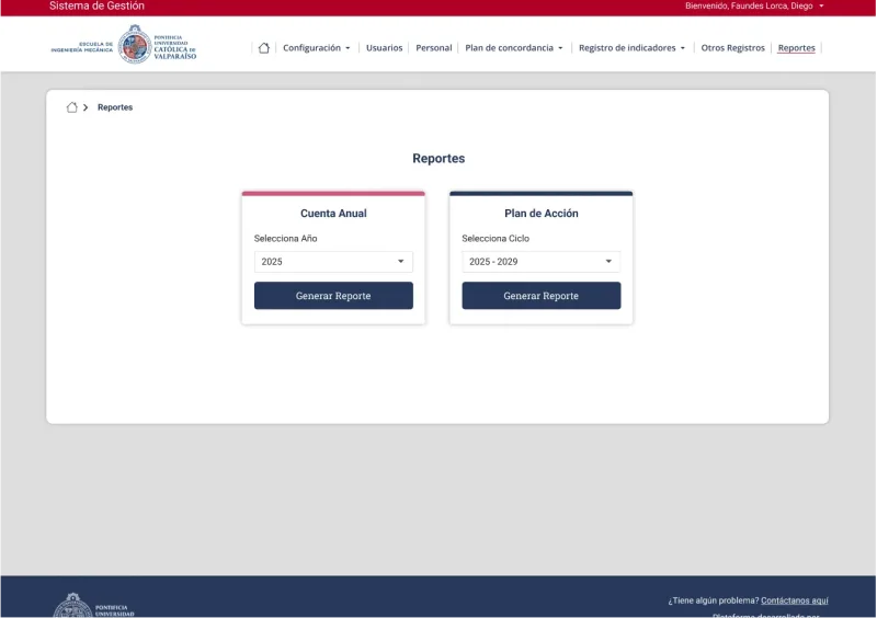 Pantalla 6 de Plataforma Intranet Escuela de Ingeniería Mecánica