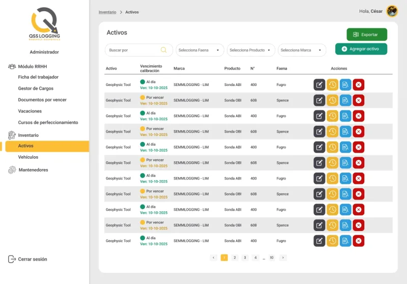 Pantalla 6 de Plataforma QSS Logging