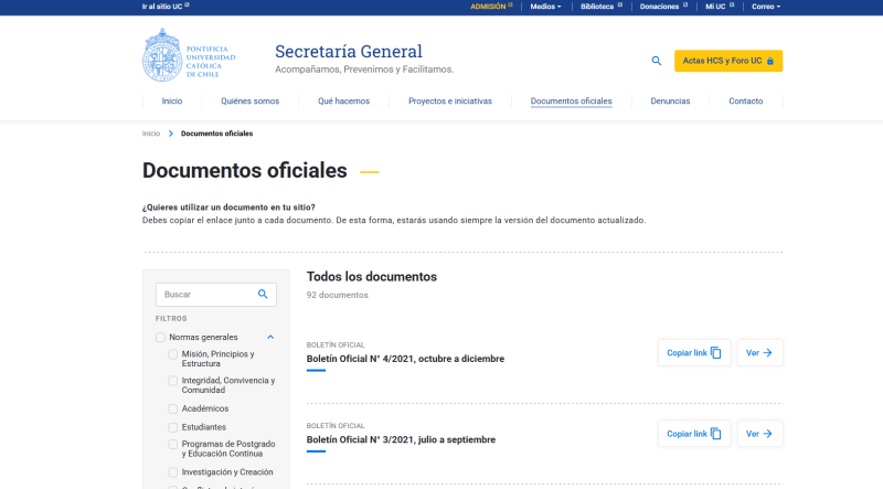 Pantalla 5 de Secretaría General UC
