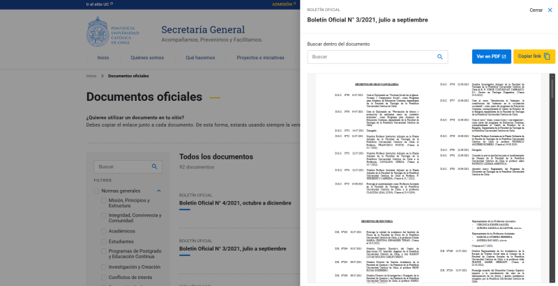 Pantalla 6 de Secretaría General UC