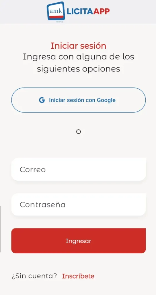 Pantalla 1 de la app Licitaapp: licitaciones del Mercado Público
