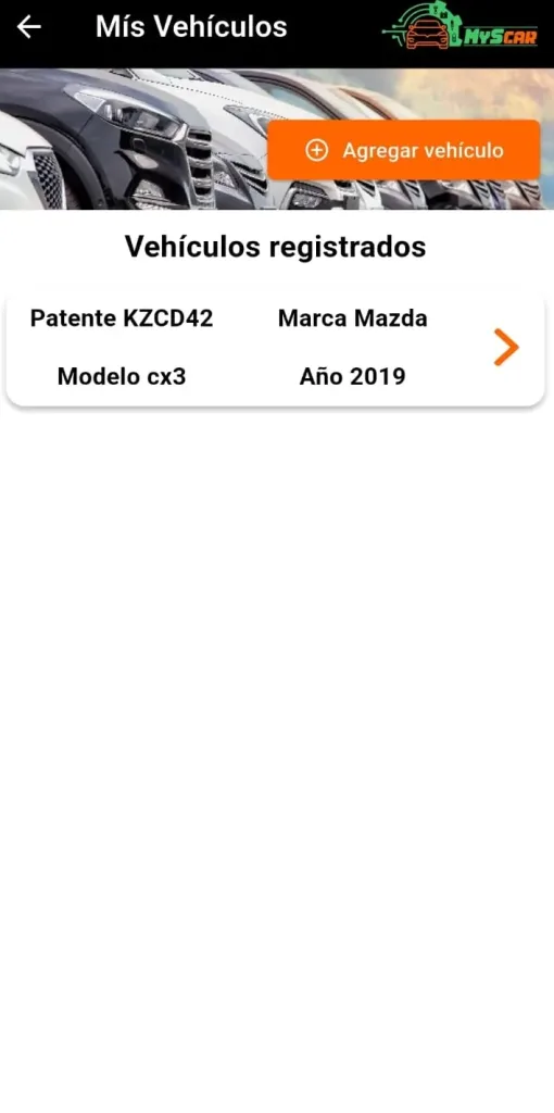 Pantalla 2 de la app MySCar: bitácora vehicular